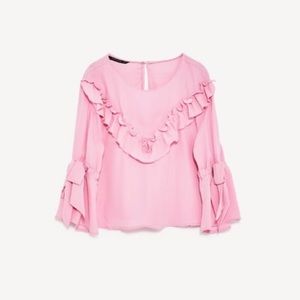 ZARA frilly top blouse shirt pink ruffle
